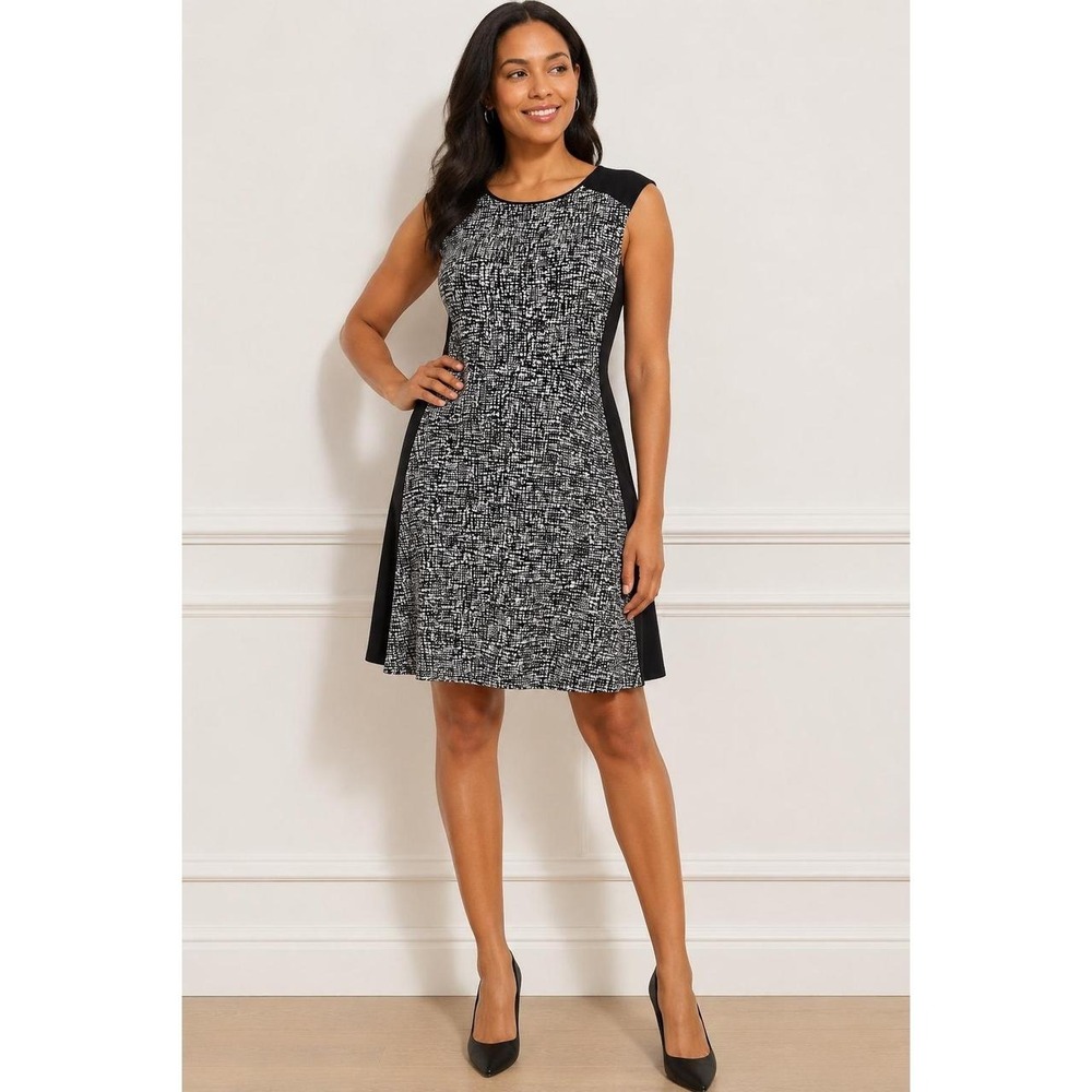 Lauren Ralph Lauren Black White Crosshatch Sheath Dress Women 10 Sleeveless